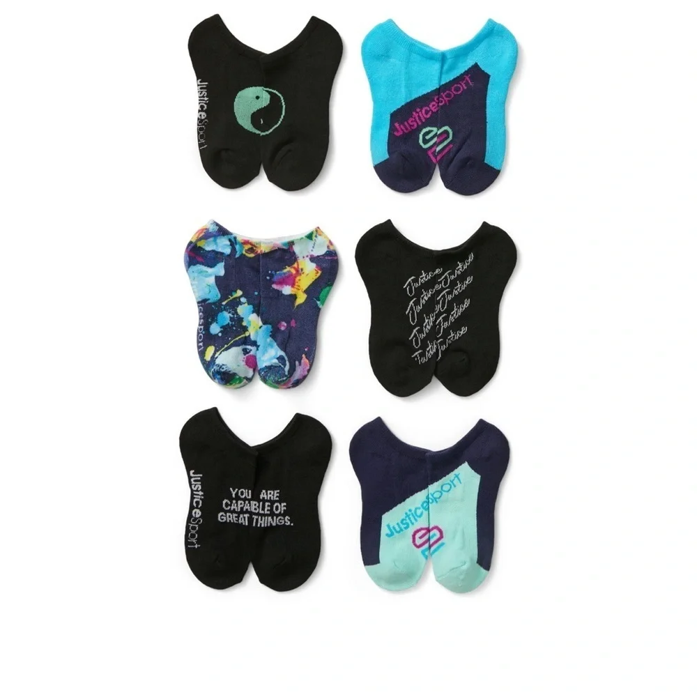 Justice, Girls No-Show Socks, 6-Pack, Sizes M Shoe Size 10.5-4